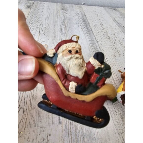 Porcelain Santa ornament sled elf set Xmas tree Santa's - Picture 8 of 13